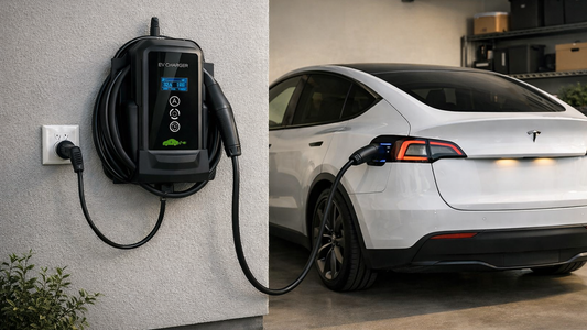 Portable EV chargers plugged into Australian power outlets, showing 10A, 15A and 32A connectors.