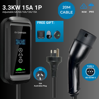 EV Supply Hub 3.3kW Type 2 Portable EV Charger – Adjustable 6–15A (5–20m)