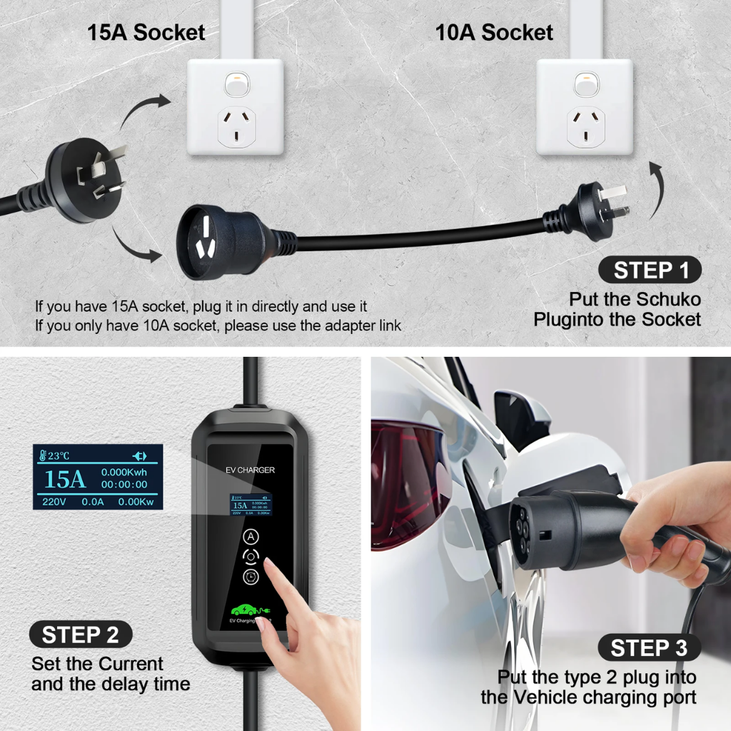 EV Supply Hub 3.3kW Smart EV Charger – Adjustable 6–15A Type 2 Portable EVSE with Tuya App (5–20m)