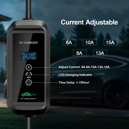 EV Supply Hub 3.3kW Type 2 Portable EV Charger – Adjustable 6–15A (5–20m)