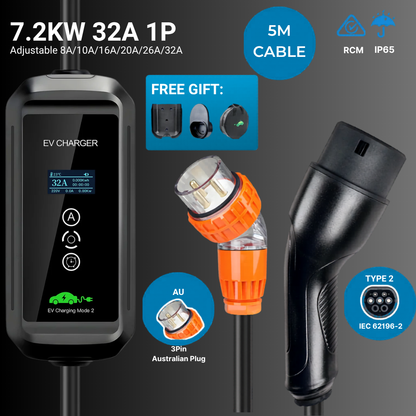 EV Supply Hub 7.2kW Type 2 Portable EV Charger (5-15m) – Single‑Phase Mode 2 EVSE