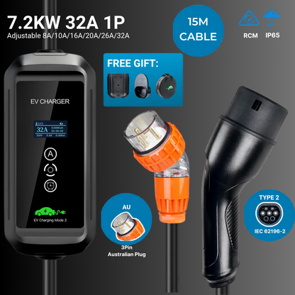 EV Supply Hub 7.2kW Type 2 Portable EV Charger (5-15m) – Single‑Phase Mode 2 EVSE