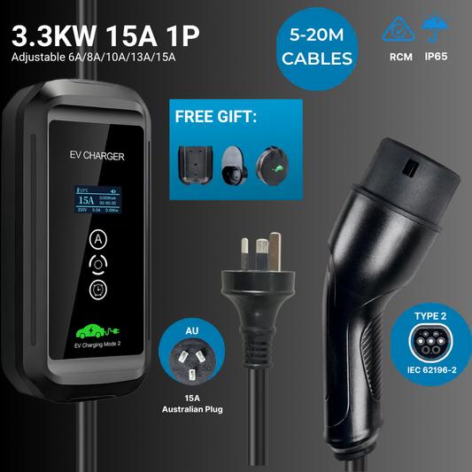 EV Supply Hub 3.3kW Type 2 Portable EV Charger – Adjustable 6–15A (5–20m)