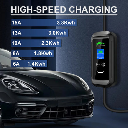 EV Supply Hub 3.3kW Smart EV Charger – Adjustable 6–15A Type 2 Portable EVSE with Tuya App (5–20m)