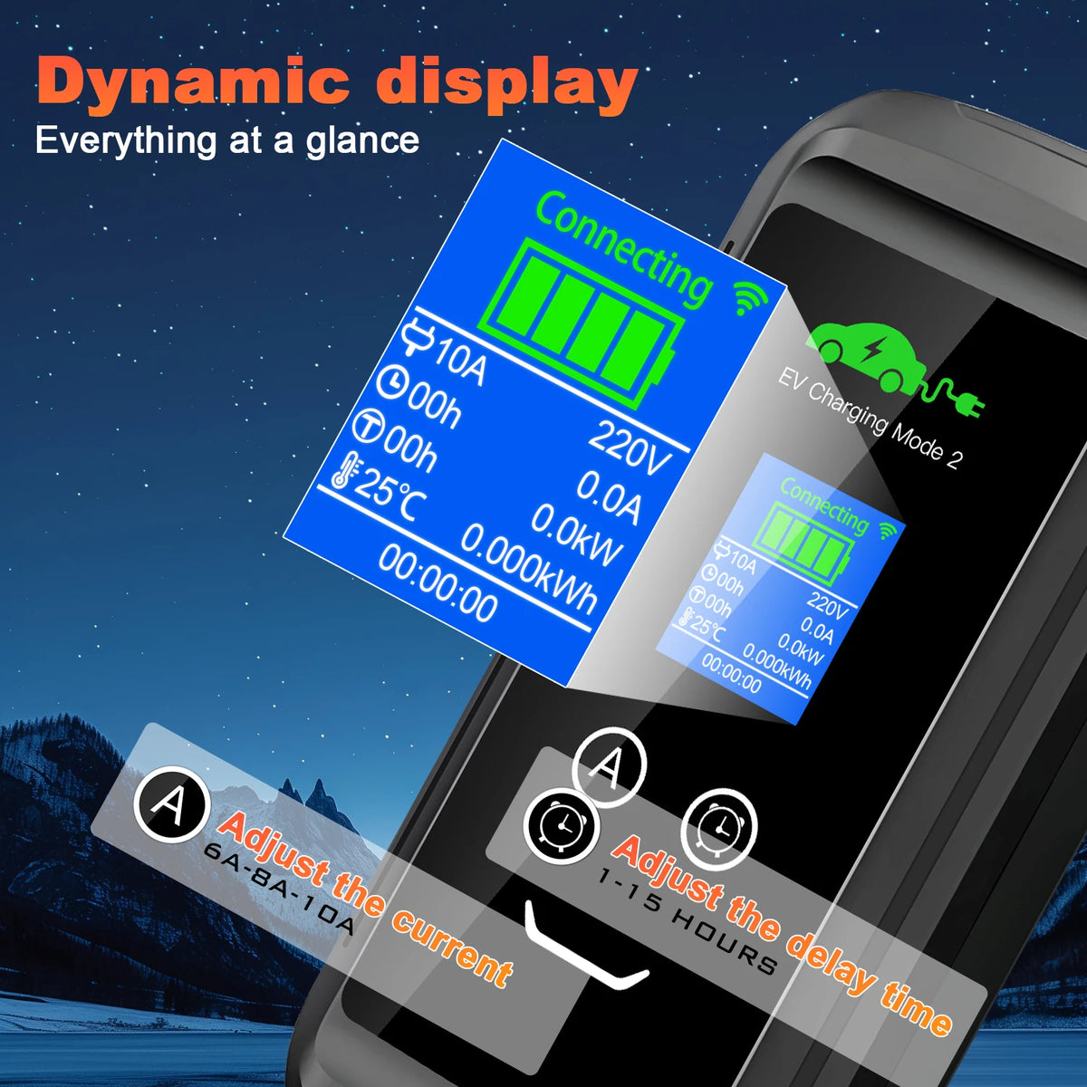 EV Supply Hub 2.2kW Smart EV Charger – Adjustable 6–10A Type 2 Portable EVSE with Tuya App (5–20m)
