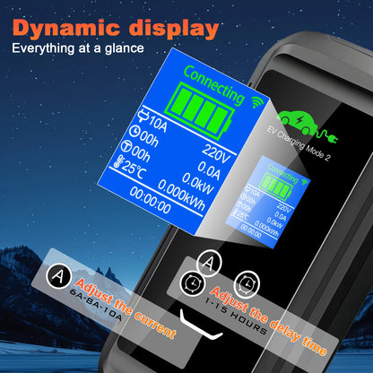 EV Supply Hub 2.2kW Smart EV Charger – Adjustable 6–10A Type 2 Portable EVSE with Tuya App (5–20m)