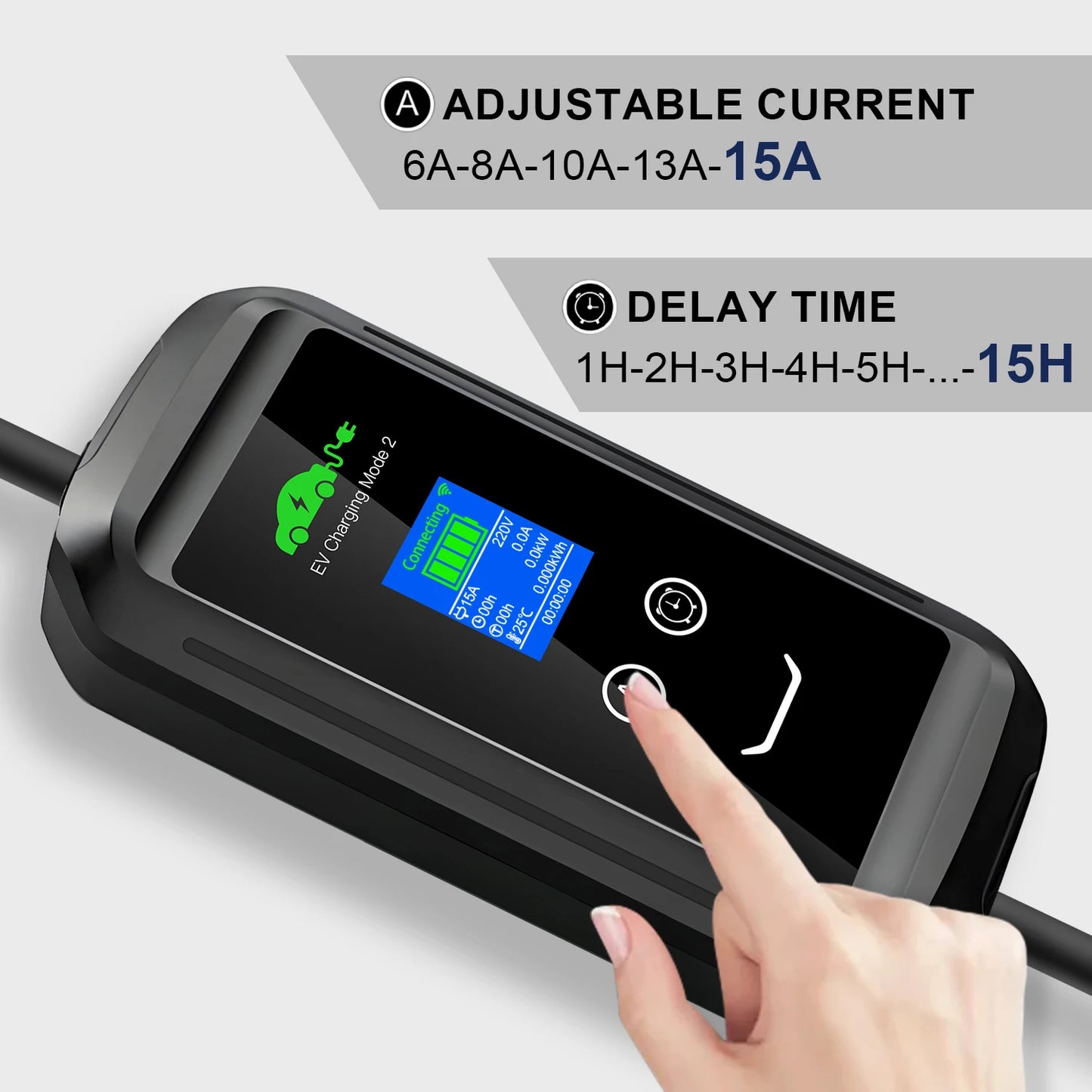 EV Supply Hub 3.3kW Smart EV Charger – Adjustable 6–15A Type 2 Portable EVSE with Tuya App (5–20m)